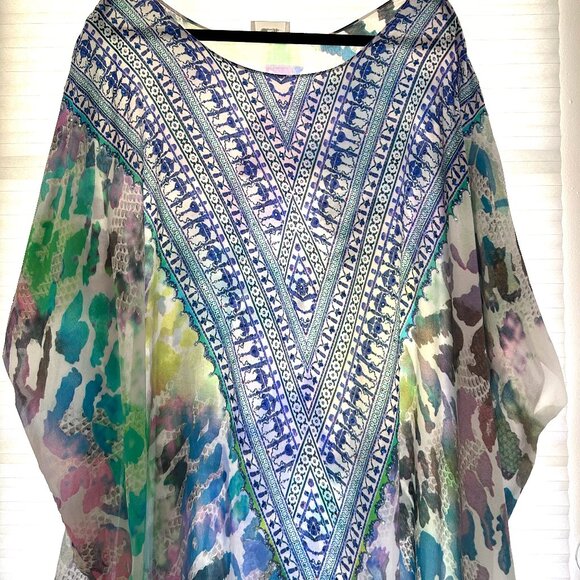 Camilla Silk Kaftan, Swarovski Crystal Embellished, Round Neck, Maxi, O/S - Picture 1 of 5